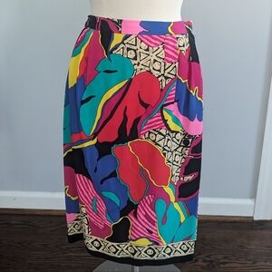 Women's Vintage Silk Made In Korea Bright Neon Floral Skirt 12